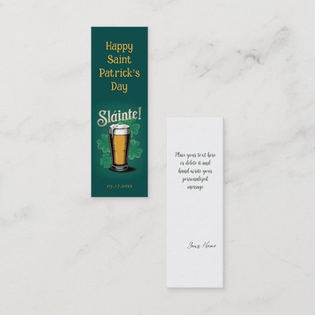 Slàinte! Saint Patrick's Day Pint of Beer on Green Mini Business Card (Front/Back)