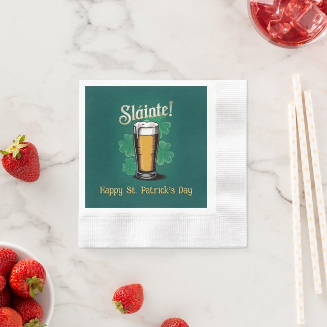 Slàinte! Saint Patrick's Day Pint of Beer on Green Napkin (Insitu)