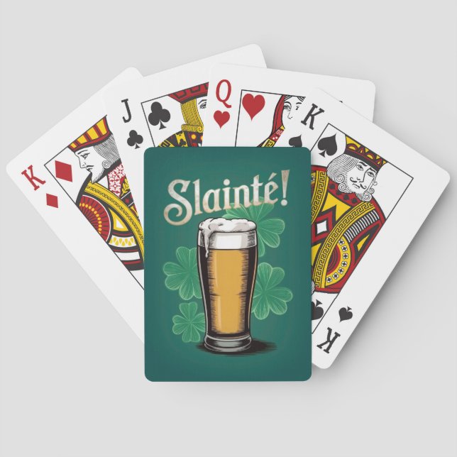 Slàinte! Saint Patrick's Day Pint of Beer on Green Playing Cards (Back)