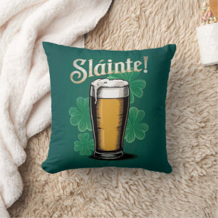 Slàinte! Saint Patrick's Day Pint of Beer on Green Throw Pillow