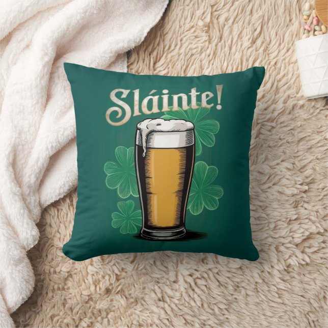 Slàinte! Saint Patrick's Day Pint of Beer on Green Throw Pillow (Blanket)
