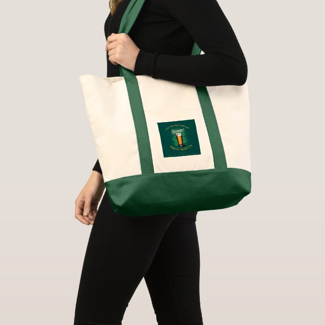 Slàinte! Saint Patrick's Day Pint of Beer on Green Tote Bag (Front (Product))