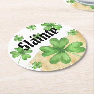 Slainte Shamrock Round Paper Coaster