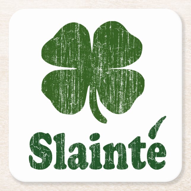 Slainte Shamrock Square Paper Coaster (Front)