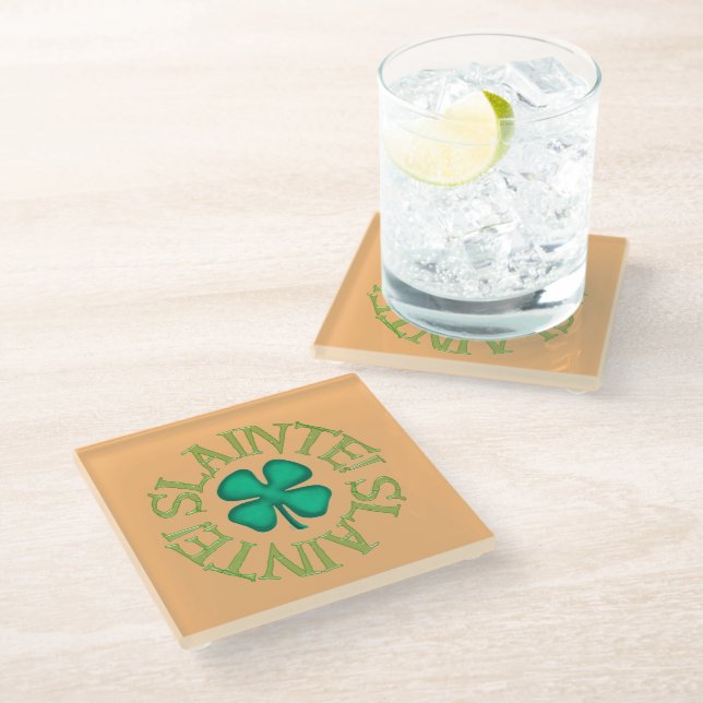 Slainte tan glass coaster (Angled)