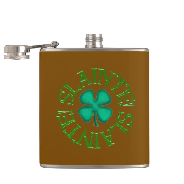 Slainte w clover brown wrapped flask (Opened)