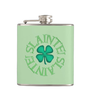 Slainte w clover green wrapped flask