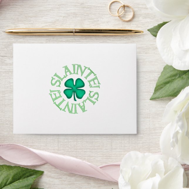 Slainte! white small envelopes front with clover (Wedding)