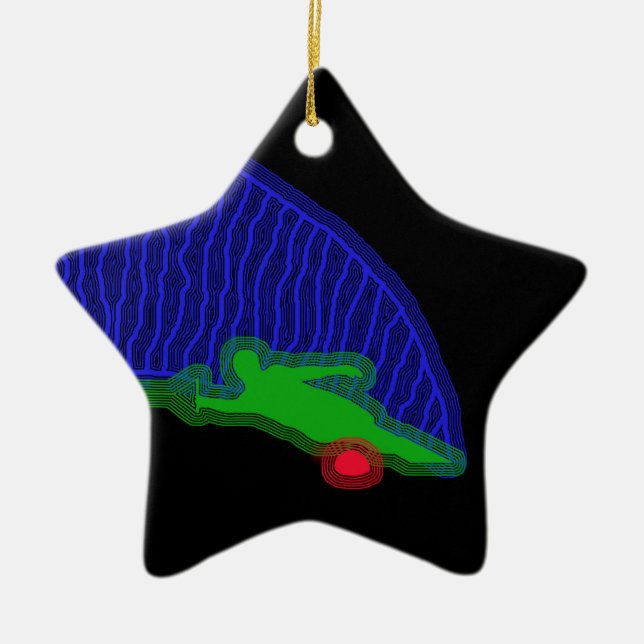 Slalom Water Skier Neon Spray Ceramic Ornament (Front)