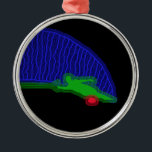 Slalom Water Skier Neon Spray Metal Ornament<br><div class="desc">Green neon image of a slalom water skier rounding a red buoy and kicking up a wall of blue spray all on a black background.</div>