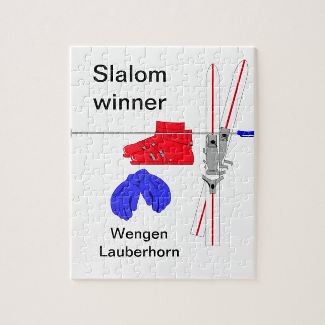 Slalom winner, Ski boots, gloves and sticks Jigsaw Puzzle (Vertical)