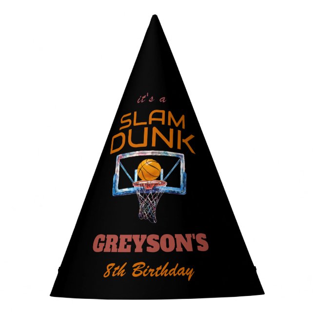 Slam Dunk Basketball Any Age Birthday Party Hat (Front)