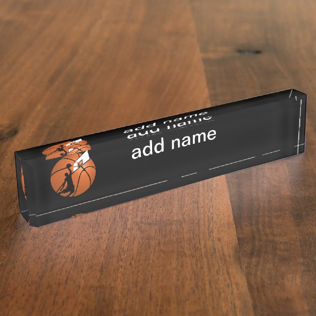 Slam Dunk Basketball Player w/Hoop on Ball Nameplate (Side)