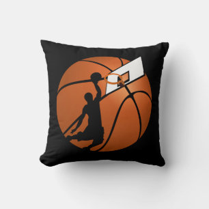 Slam Dunk Basketball Player w/Hoop on Ball Throw Pillow