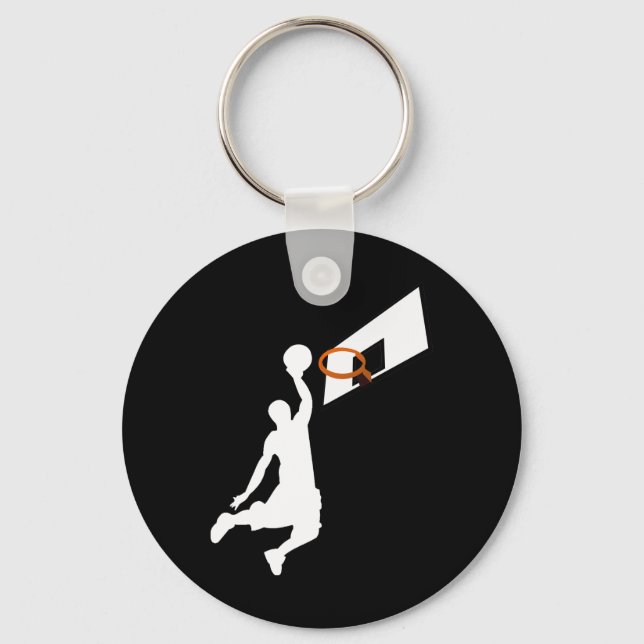 Slam Dunk Basketball Player - White Silhouette Keychain (Front)