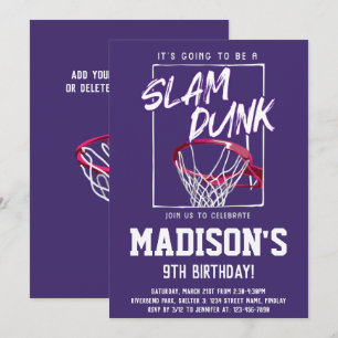 Slam Dunk Basketball Purple Birthday Party Any Age Invitation