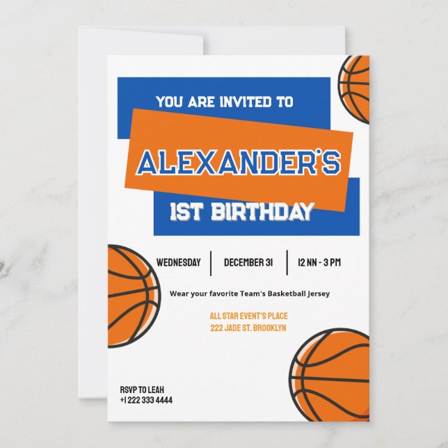 Slam Dunk First Birthday Party Invitation (Front)