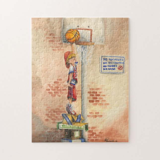 Slam Dunk on Basketball Hoop by Jay Throckmorton Jigsaw Puzzle (Vertical)