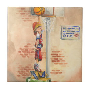 Slam Dunk on Basketball Hoop by Jay Throckmorton Tile