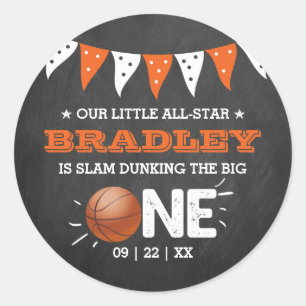 Slam Dunking The Big One   Basketball 1st Birthday Classic Round Sticker
