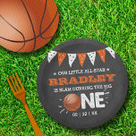 Slam Dunking The Big One | Basketball 1st Birthday Paper Plate<br><div class="desc">Celebrate in style with these trendy 1st birthday party paper plates. The design is easy to personalize with your own wording and your family and friends will be thrilled when they see these fabulous party plates. Matching party items can be found in the collection.</div>