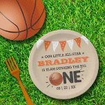 Slam Dunking The Big One | Basketball 1st Birthday Paper Plate<br><div class="desc">Celebrate in style with these trendy 1st birthday party paper plates. The design is easy to personalize with your own wording and your family and friends will be thrilled when they see these fabulous party plates. Matching party items can be found in the collection.</div>