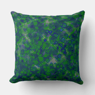 Slanted green stripes stained with plaid throw pillow