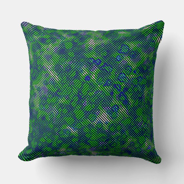Slanted green stripes stained with plaid throw pillow (Front)