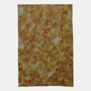 Slanted orange stripes stained with plaid kitchen towel