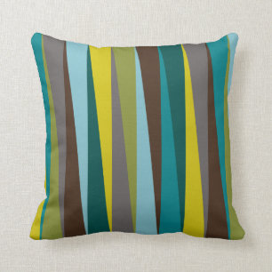 Slanted Stripes Bold Geometric in Green Blue Gold Throw Pillow