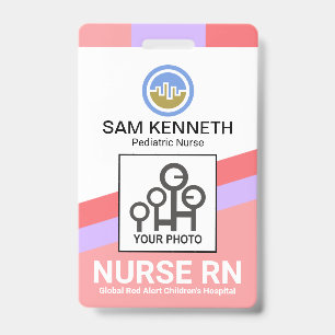 Slanting Colourful Stripes Nurse Photo Template Badge