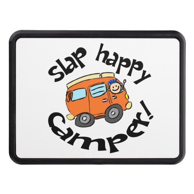 Slap Happy Camper Cartoon Scene Trailer Hitch Cover (Front)