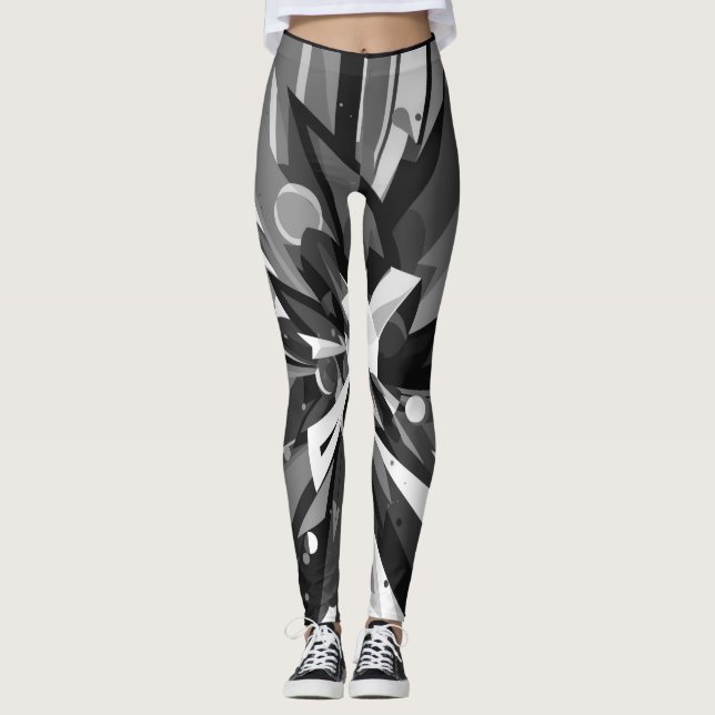 Slashes of Black + Grey Colour on Customized Moder Leggings (Front)