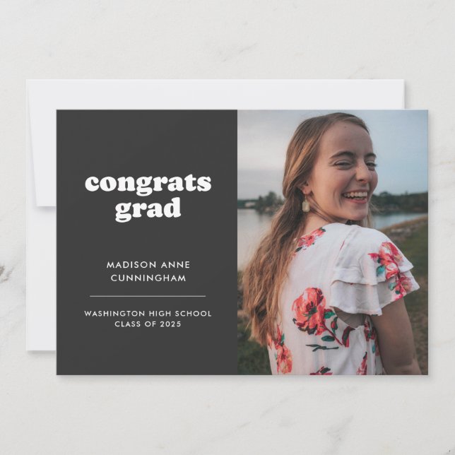Slate and White Congrats Grad Two Photo Graduation Announcement (Front)