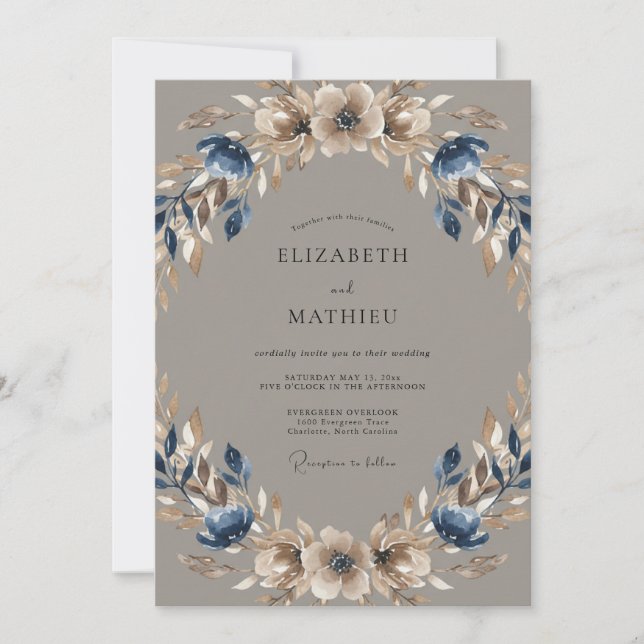 Slate Anemone Wreath Wedding Invitation (Front)