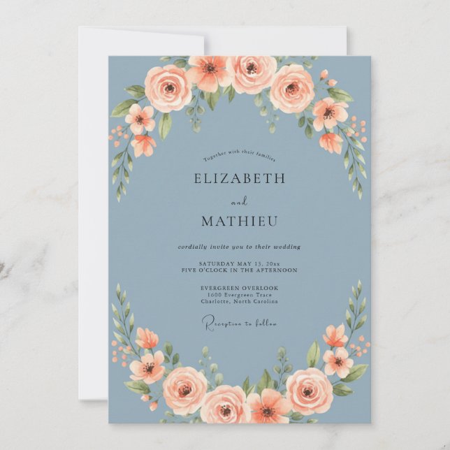 Slate Apricot Painted Wedding Invitation (Front)