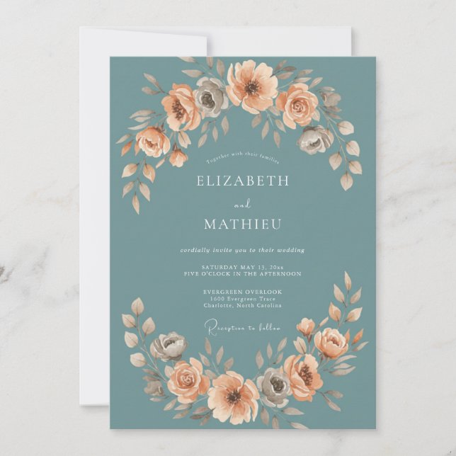 Slate Apricot Petal Wedding Invitation (Front)