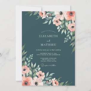 Slate Apricot Ranunculus Eucalyptus Wedding Invitation