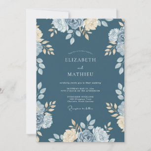 Slate Azure Petal Wedding Invitation