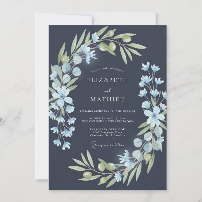 Slate Azure Vine Wedding Invitation (Front)