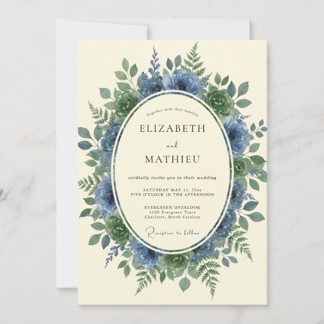 Slate Azure Wreath Wedding Invitation (Front)