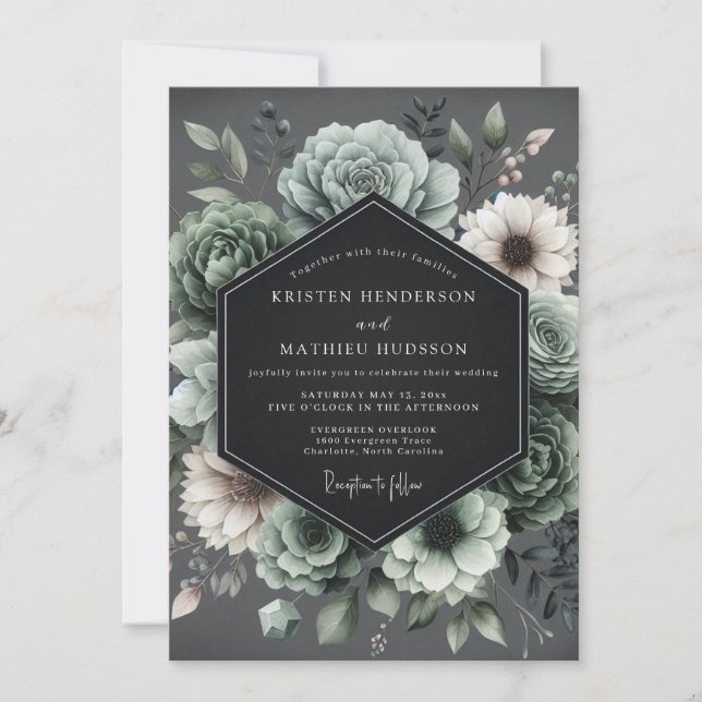 Slate Baroque Bloom Wedding Invitation (Front)