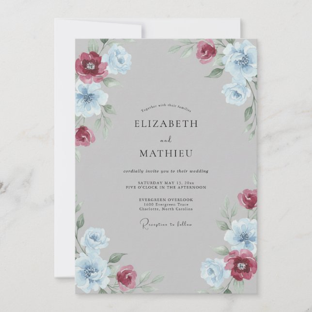 Slate Berry Painted Wedding Invitation (Front)
