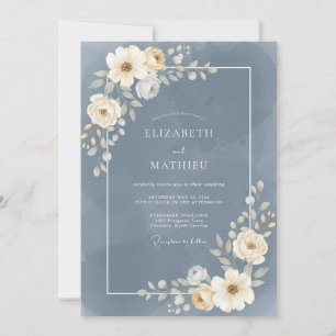 Slate Bloom Flourish Wedding Invitation
