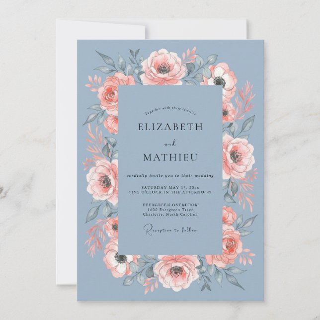 Slate Blue Alluring Spring Wedding Invitation (Front)