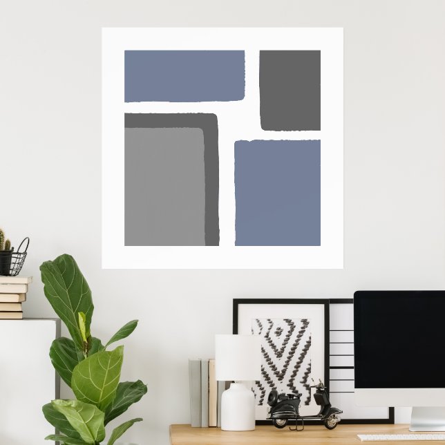  Slate Blue and Grey Minimalist Colour Block Poster (Home Office)