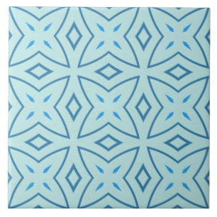 Slate Blue and Icy Aqua Geometric Cross Pattern Tile