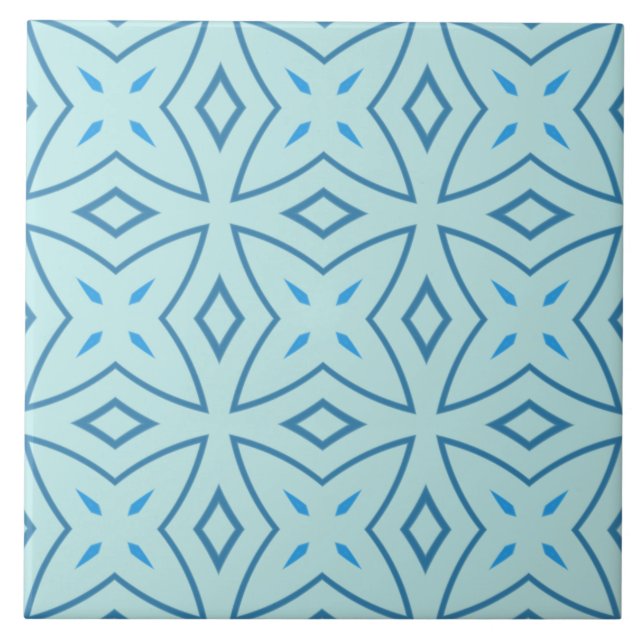Slate Blue and Icy Aqua Geometric Cross Pattern Tile (Front)