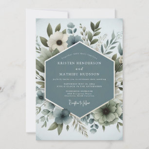 Slate Blue Aqueous Bloom Wedding Invitation