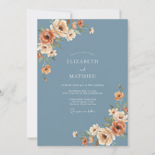 Slate Blue Artistic Autumnal Wedding Invitation
